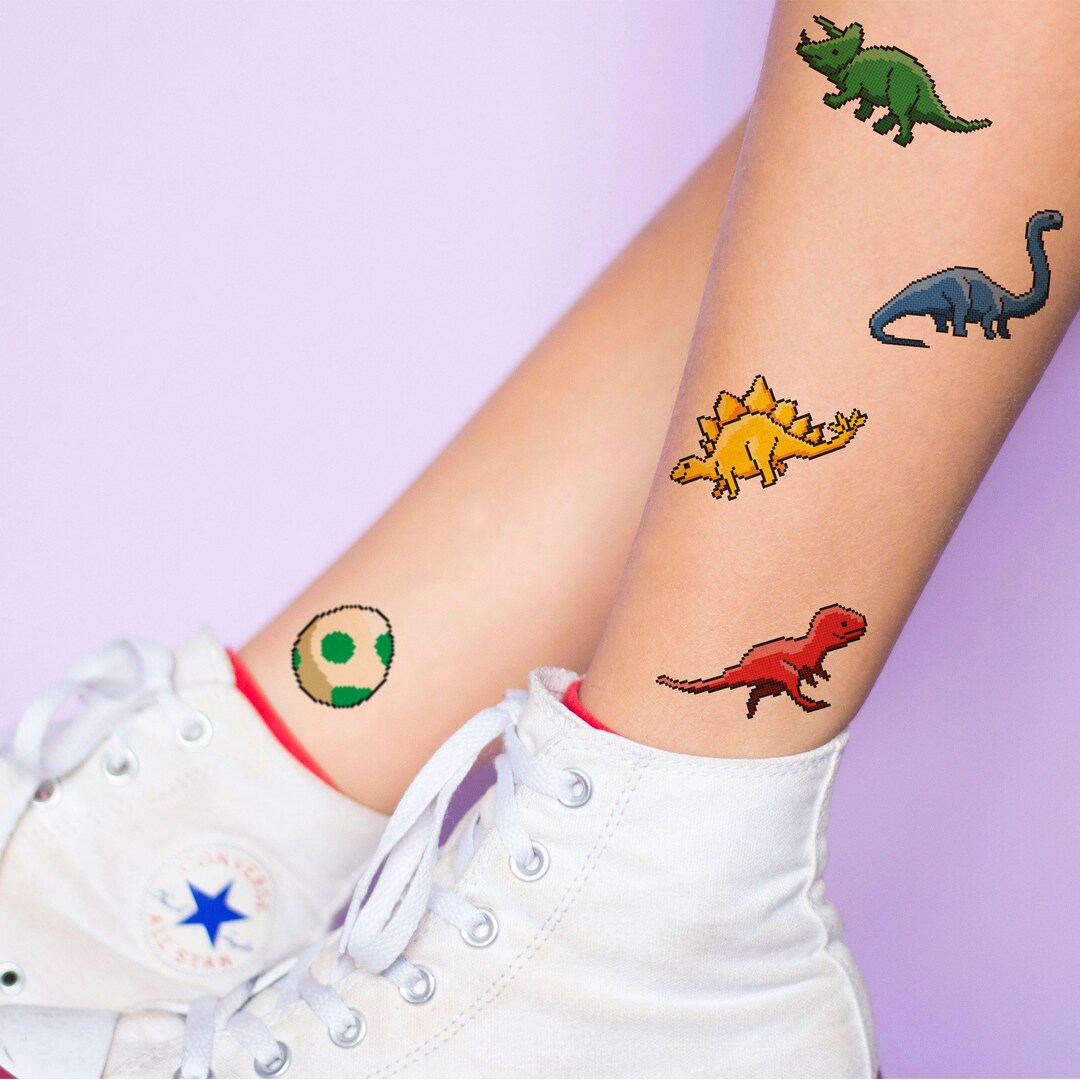 Set of 5 Colorful Dinosaur Tattoos Pixel Art Tattoo / Face - Etsy Set of 5 Colorful Dinosaur Tattoos Pixel Art Tattoo / Face - Etsy