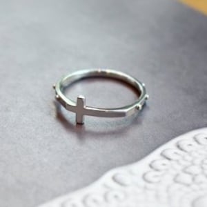 Flat Cross Rosary Ring 1.6 14k 18k Solid Gold Catholic Ring