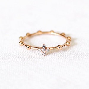 Lily Rosary Ring 14k 18k Solid Gold Catholic Ring CZ Diamond image 1