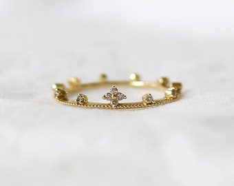 Petite Cross Rosary Ring  14k 18k Solid Gold CZ Diamond Catholic Ring