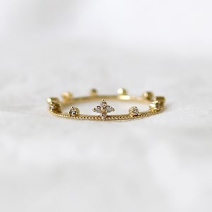 Petite Cross Rosary Ring  14k 18k Solid Gold CZ Diamond Catholic Ring