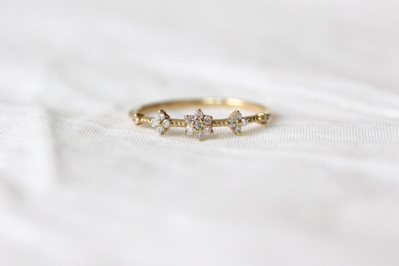 Diamond Flower Garland Ring 14k 18k Gold Etsy Ireland