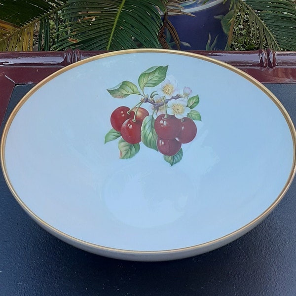 Hutschenreuther  Gelb Bowl Trimmed in Gold With Cherry Accents