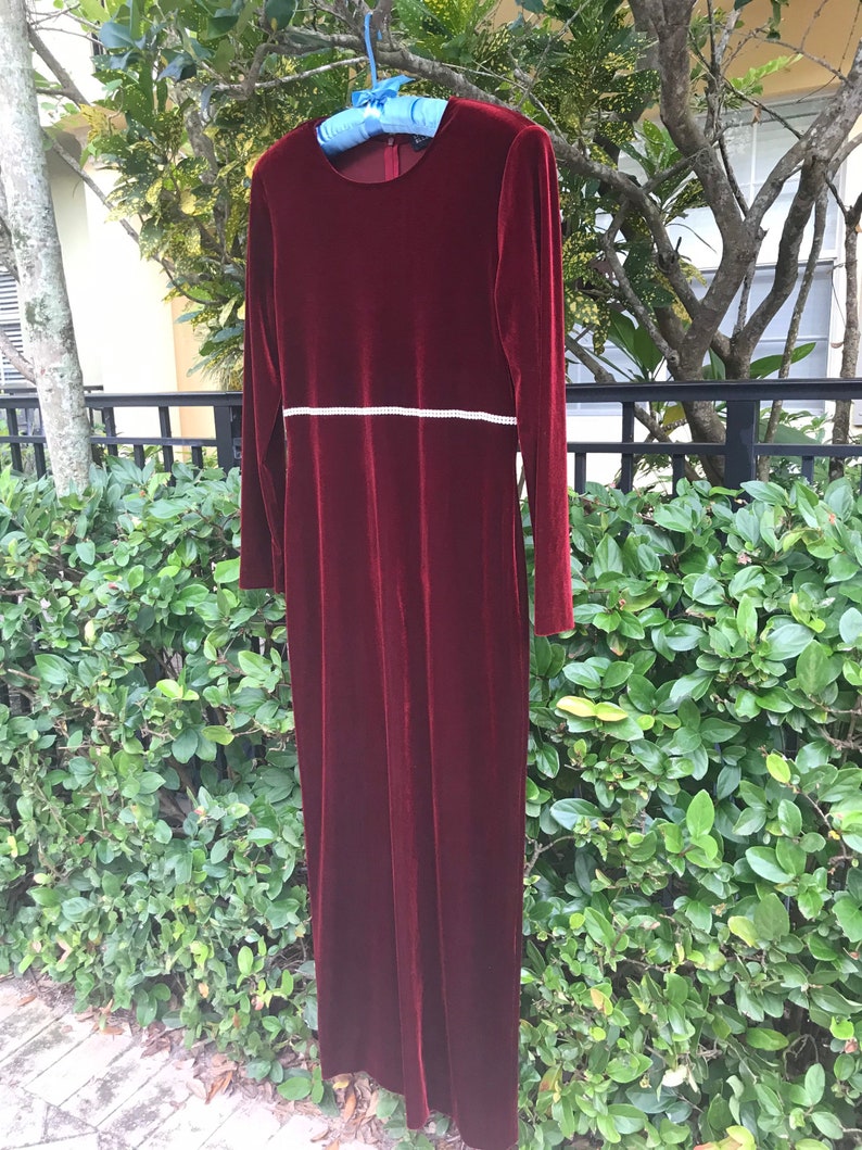 Formal Long Red Velvet Holiday/christmas Dress With Rhinestone Etsy