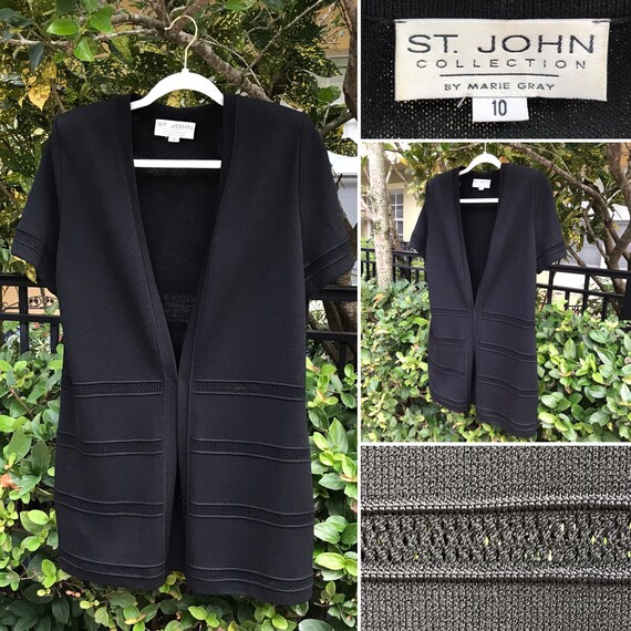Black Short Sleeve St. John Knit Cardigan Sweater