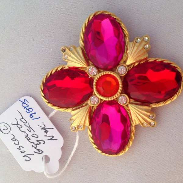 Fabulous 1980's Gerard Yosca signed Maltese Cross of MOGHUL CRYSTAL Rare Designer Runway Coture Statement Brooch