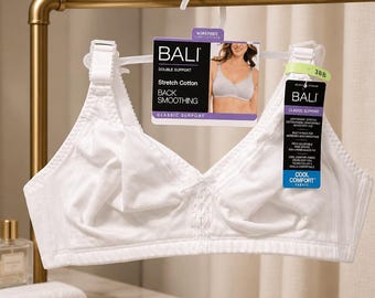 Bali Double Support Cotton Wirefree Bra 3036 38B White NWT Back Smoothing
