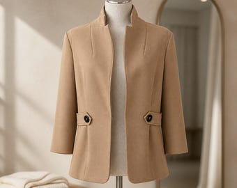 NYCC New York Clothing Co Womens Camel Open Front Blazer Jacket Tan Size L