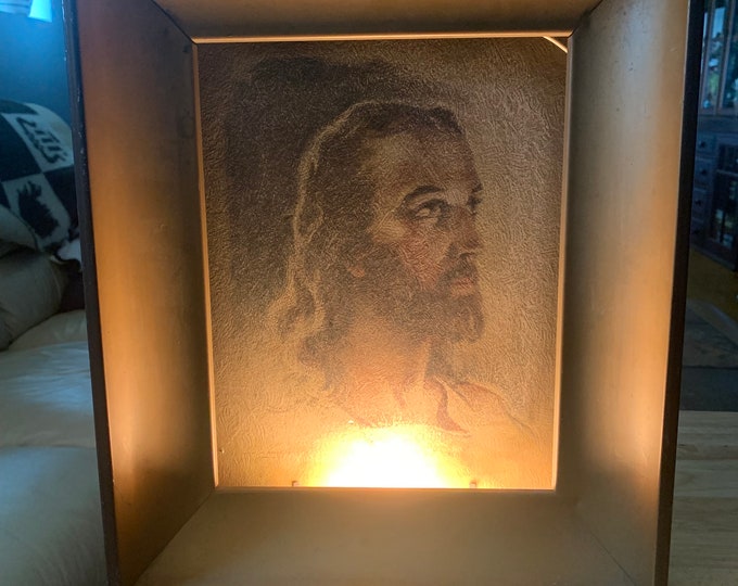 Vintage Jesus Christ Lithograph in a Metal Gold Frame That Lights up in ...