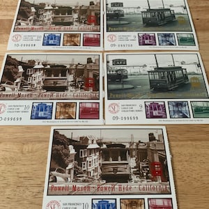 5 San Francisco trolley car tickets/postcards nice for your postcard collection