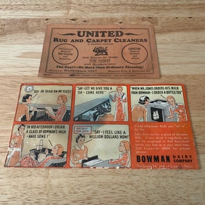 Set of antique advertising cards bowman dairy company united rug and carpet cleaners no rips or corners