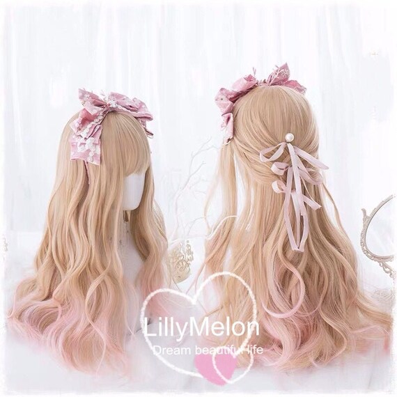 Strawberry Peach Slush Pastel Pink Blond Long Wavy Lolita Etsy