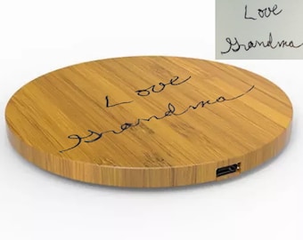 Engraved Bamboo Wireless Phone Charger, Personalized Gift