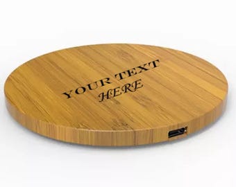 Customized Gift Engraved on Wooden Bamboo Wireless Phone Charger for Qi-enabled iPhone Samsung LG etc. Your Name, Your Picture, Your Text
