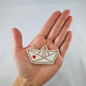 Paper boat patch iron-on application image 1