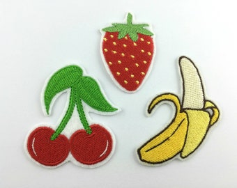 Tutti Frutti Set Aufnäher Applikation Bügelbild Kirsche, Erdbeere und Banane