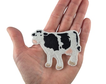 Bügelpatch Kuh Auf Der Weide – 8x6,3 Cm, Gestickt, Schwarz-weiß, Zum Aufbügeln Oder Annähen