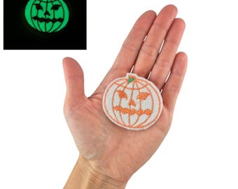 Pumpkin Glow in the Dark and Glitter Yarn (glows in the dark) Patch Iron-On Patch