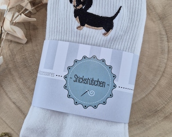 Calcetines con perro salchicha | Calcetines bordados | Calcetines de tenis de algodón