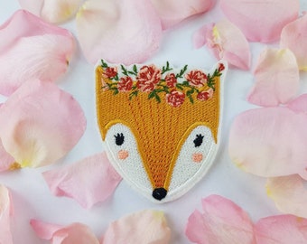 Fox with flower wreath iron-on patch applique