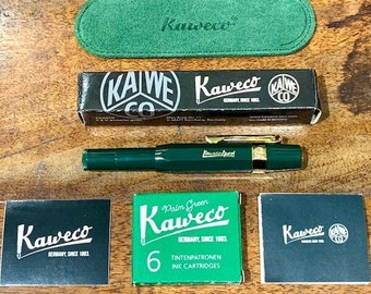 Kaweco Classic Sport green set with leather and ink in green leather pouch