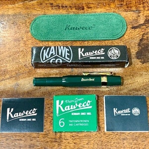 Kaweco Classic Sport green set with leather and ink in green leather case
