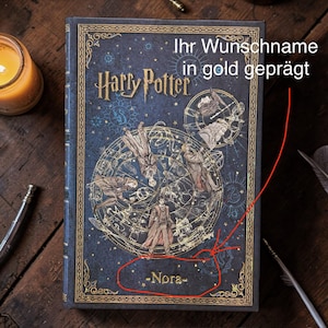 Harry Potter Notizbuch Mini personalisiert mit Wunschnamen in gold 10x14cm