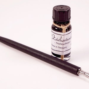 Holz Schreibfeder mit Tinte 10ml schwarz gebeizt