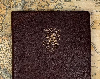 Leather book with monogram in gold A-Z notebook sketchbook journal flexible 10 x 15 cm DinA6