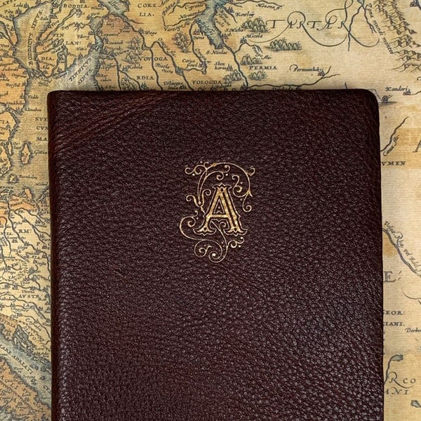 Leather book with monogram in gold A-Z notebook sketchbook journal flexible 10 x 15 cm DinA6