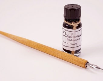 Holzschreibfeder mit Tinte 10ml Natur