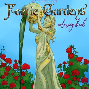 Faerie gardens adult and children&#39;s printable coloring book 21 pages fantasy fairy Alice in wonderland forest whimsical tea party flower