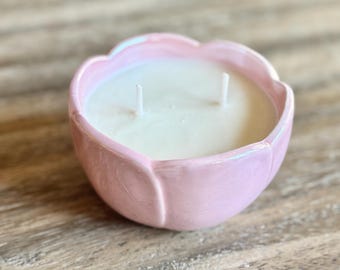 pink flower petal candle