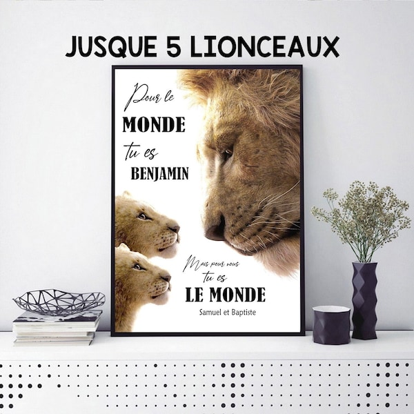 CARTE ou AFFICHE Sans Cadre PAPA Lion cadeau personnalisé anniversaire noël fête père citation roi personnalisable lionceau monde homme