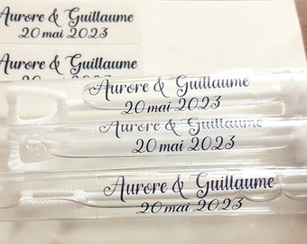 LOT de 10 - Etiquette autocollant transparent 1,5 x 4,5 cm tube bulle fiole personnalisé mariage bapteme communion anniversaire verre