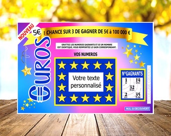 Carte à gratter EUROS ticket jeu annonce grossesse demande temoin parrain marraine message personnalisé personnalisable gratte gratte