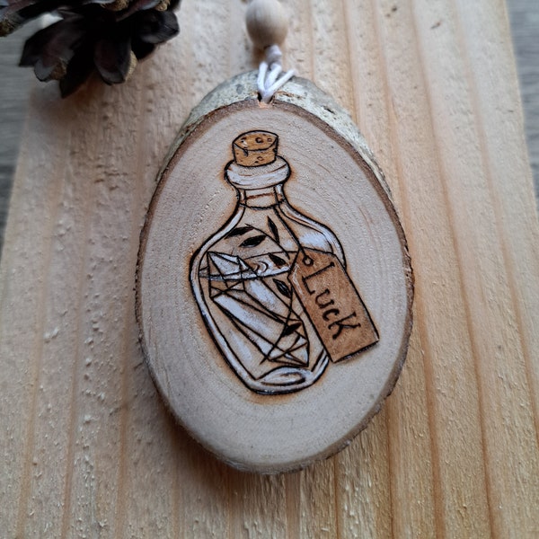 Wooden keychain Luck potion pyrography