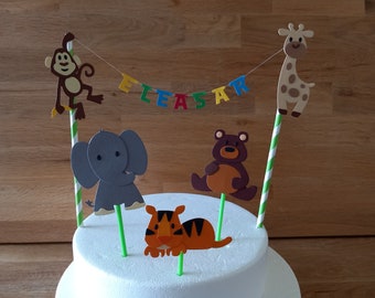 Girlande  plus 3 Muffinpieker Dekoration cake Topper Muffin Kuchen Wunschname Affe Elefant Giraffe Zoo Party Geburtstag