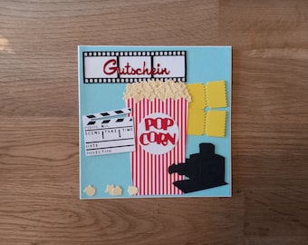 Karte Gutschein Kino Popcorn Film Geburtstag Party Einladung