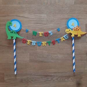 Girlande cake Topper Kuchentopper Torte Geburtstag Dekoration Dinosaurier Dino Name Zahl Wunschfarbe Bild 1