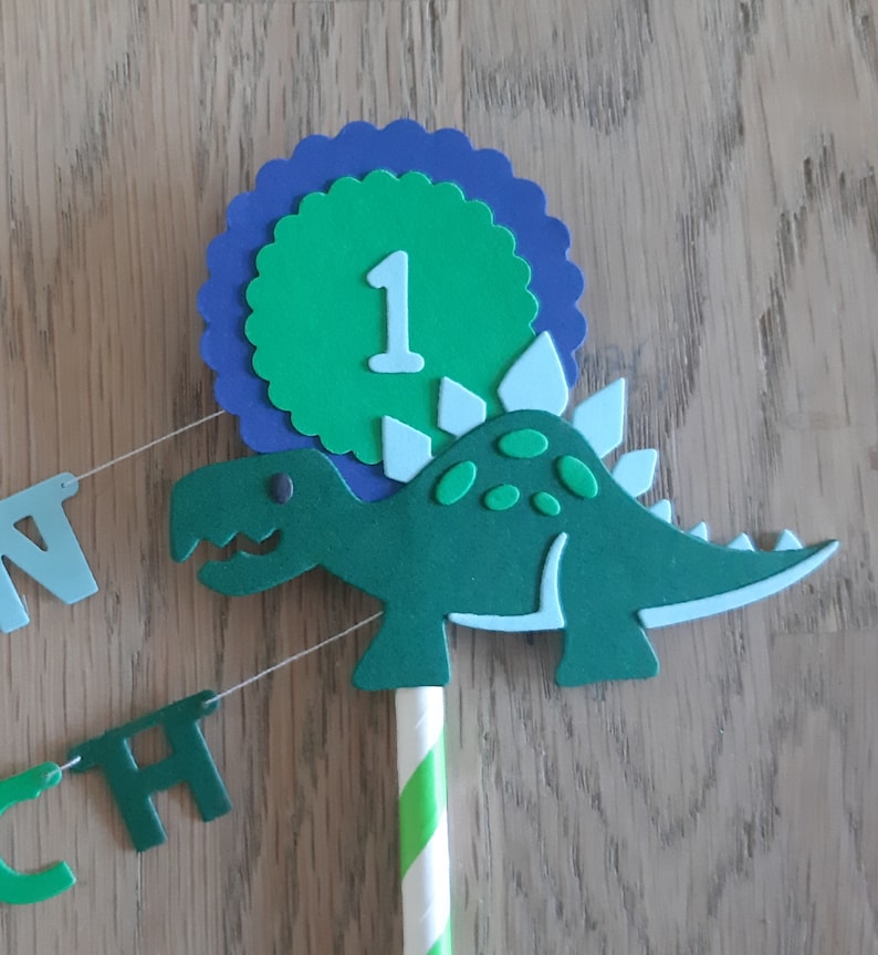 Girlande cake Topper Kuchentopper Torte Geburtstag Dekoration Dinosaurier Dino Name Zahl Wunschfarbe Bild 4