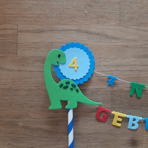 Girlande cake Topper Kuchentopper Torte Geburtstag Dekoration Dinosaurier Dino Name Zahl Wunschfarbe Bild 3