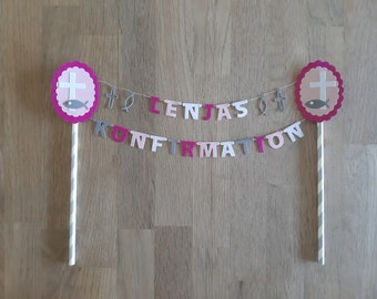 Girlande Dekoration Kuchentopper cake Topper Torte Name Taufe Konfirmation Kommunion Jugendweihe Firmung Fisch Wunschfarbe