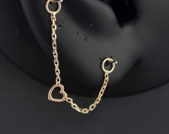 18k Yellow Gold Heart Piercing Chain