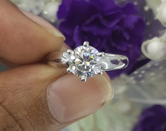 2.0Ct Round Cut Moissanite Solitaire Engagement Ring Proposed Ring Promise Wedding Ring 14k White Gold Ring 6-Prong Set Ring Mother Day Gift