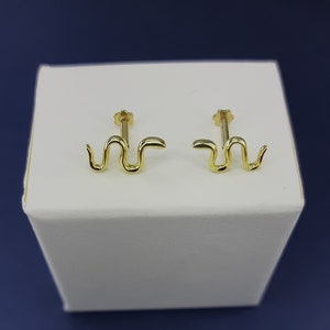 Snake Stud Earrings, Tiny Snake Earrings, Snake Dainty Earrings, Snake Animal Earrings, Delicate Stud Earrings Minimalist Yellow Gold Plated