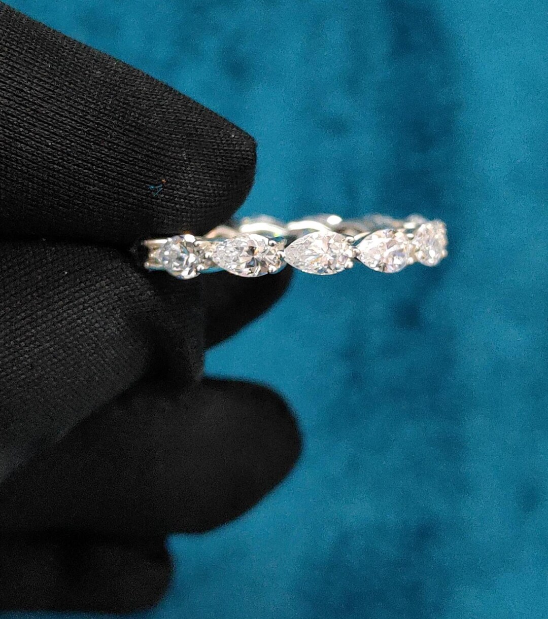 Pear Cut Moissanite Eternity Ring, 14k White Gold Wedding Band ...
