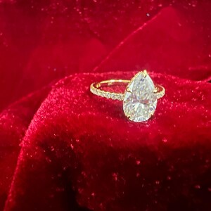 3.0CT Pear Cut Moissanite Hidden Halo engagement Ring Solitaire Women Promise Wedding Ring Anniversary Gift 14k Yellow Gold Mother Day Gift
