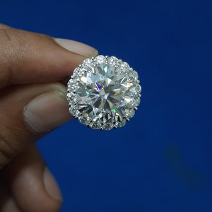 15 TCW Moissanite Halo Engagement Ring: 14k White Gold Promise Ring