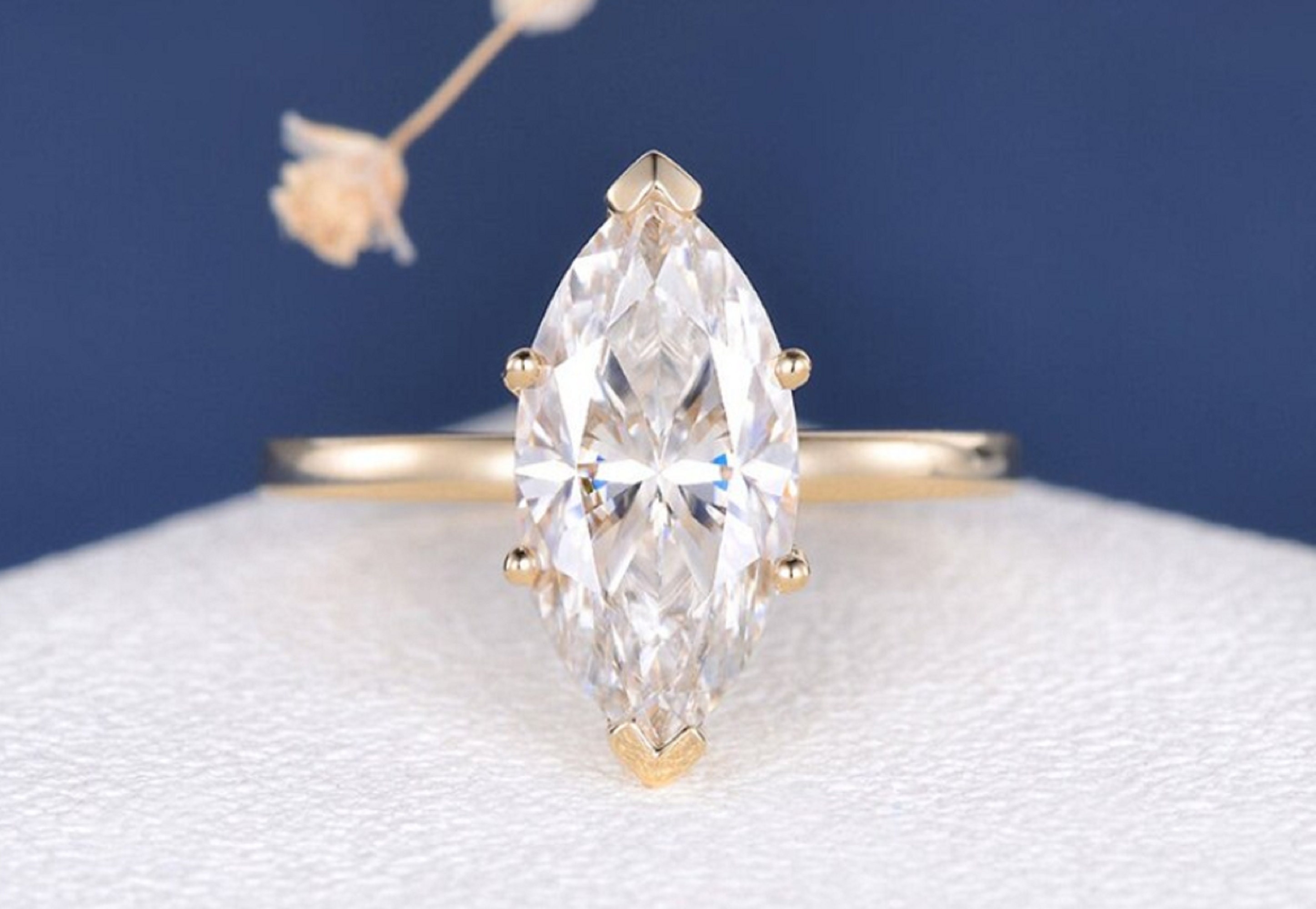 Marquise Moissanite Engagement Ring Elegant Engagement Etsy